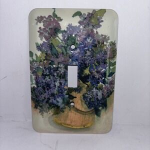 Vintage Leviton Decorative Lilac Bucket Flowers Metal Light Switch Plate Cover